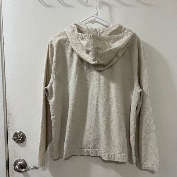 Christopher & Banks Cream Seersucker Button Down LS Hoodie Jacket Size XL - Picture 4 of 10